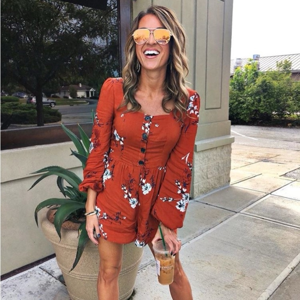 UO Paulina Floral Square-Neck Romper